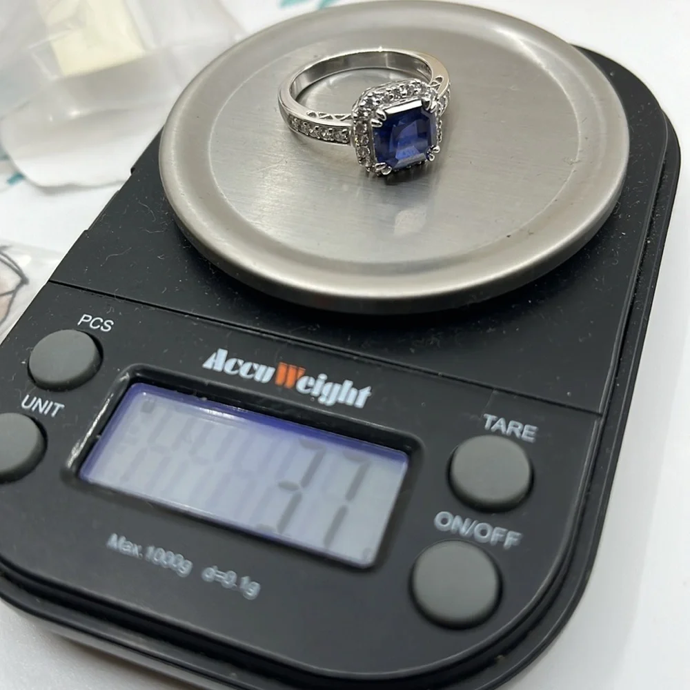 Sterling Silver 925 ๐ Blue Sapphire CZ Halo Ring - Size 7 - Picture 15 of 17